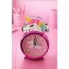 Pembe Renk Unicorn Figürlü Mini Dekoratif Işıklı Alarmlı Yuvarlak Masa Saati