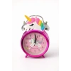 Pembe Renk Unicorn Figürlü Mini Dekoratif Işıklı Alarmlı Yuvarlak Masa Saati