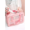 Pembe Renk Washbag Yazılı Su Geçirmez Büyük Boy Makyaj Çantası