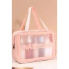 Pembe Renk Washbag Yazılı Su Geçirmez Büyük Boy Makyaj Çantası