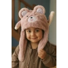Pudra Renk Ayıcık Figürlü Kulakları Oynayan Peluş Şapka