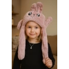 Pudra Renk Tavşan Figürlü Kulakları Oynayan Peluş Şapka