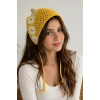 Sarı Renk Çiçek Desenli Örgü Saç Bandana