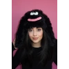 Siyah Renk Canavar Figürlü Kulaklı Peluş Şapka