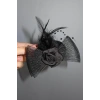 Siyah Renk Çiçek Detaylı Küçük Boy Nikah Şapkası/Vualet Şapka