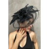 Siyah Renk Çiçek Detaylı Nikah Şapkası/Vualet Şapka