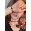 Siyah Renk Elastik Choker Kolye | Bileklik Ve Yüzük Set