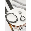 Siyah Renk Elastik Choker Kolye | Bileklik Ve Yüzük Set