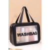 Siyah Renk Washbag Yazılı Su Geçirmez Büyük Boy Makyaj Çantası