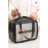 Siyah Renk Washbag Yazılı Su Geçirmez Büyük Boy Makyaj Çantası