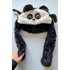 Siyah Ve Beyaz Renk Panda Figürlü Peluş Şapka