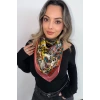 Somon Renk Karışık Desenli Saten Şal/Fular