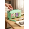 Turkuaz Renk Pink Yazılı Makyaj Çantası