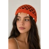 Turuncu Renk İnci Detaylı Örgü Saç Bandana