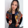 Turuncu Renk Karışık Desenli Saten Şal/Fular