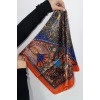 Turuncu Renk Karışık Desenli Saten Şal/Fular