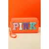 Turuncu Renk Pink Yazılı Makyaj Çantası