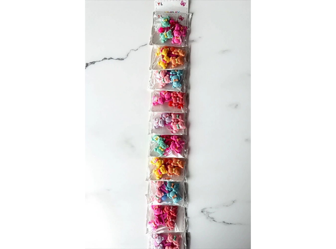 10lu Karışık Renk Ayıcık Figürlü Lastik Toka Ve Yan Toka Set