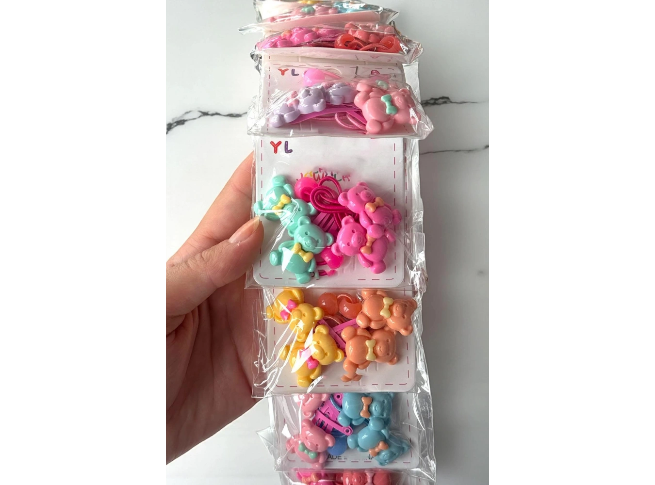 10lu Karışık Renk Ayıcık Figürlü Lastik Toka Ve Yan Toka Set