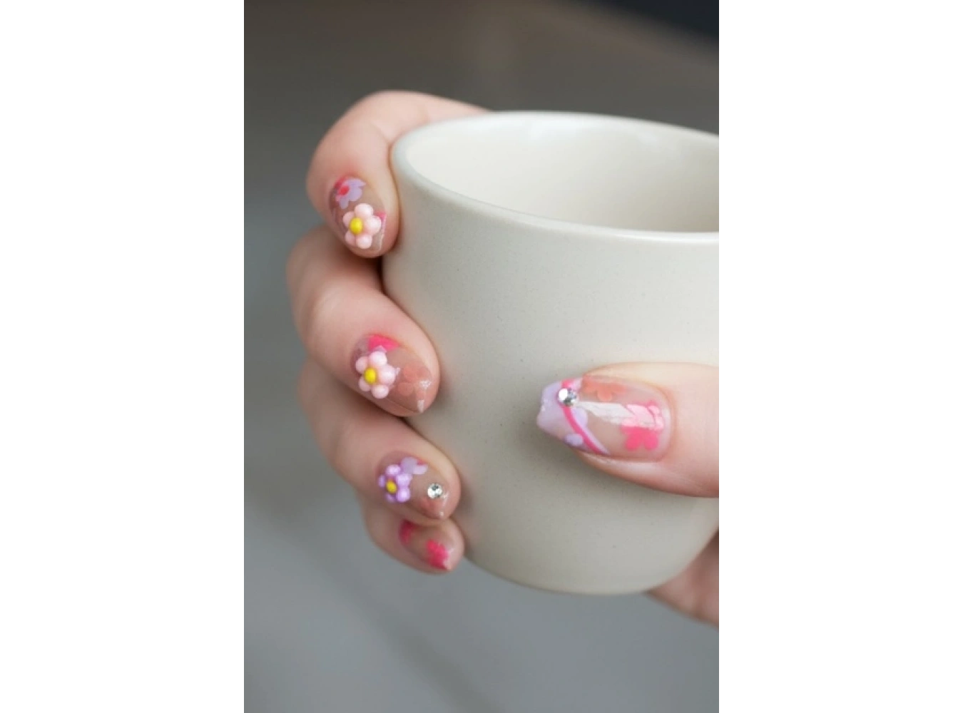 10lu Karışık Renk Kurdele Ve Çiçek Figürlü Takma Tırnak Set