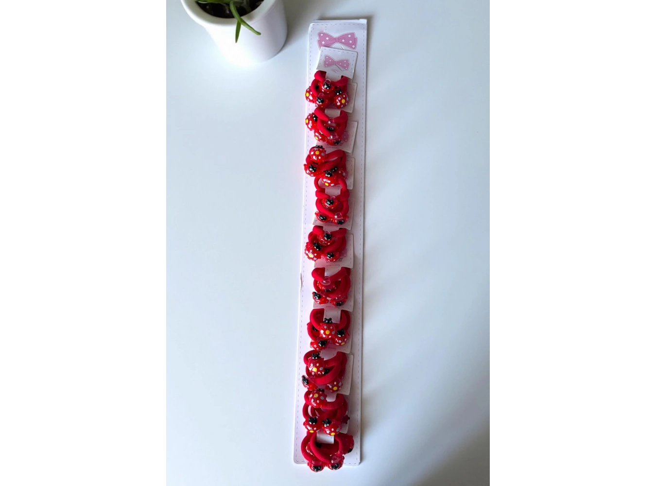 10lu Kırmızı Renk Uğur Böceği Figürlü Lastik Toka Set