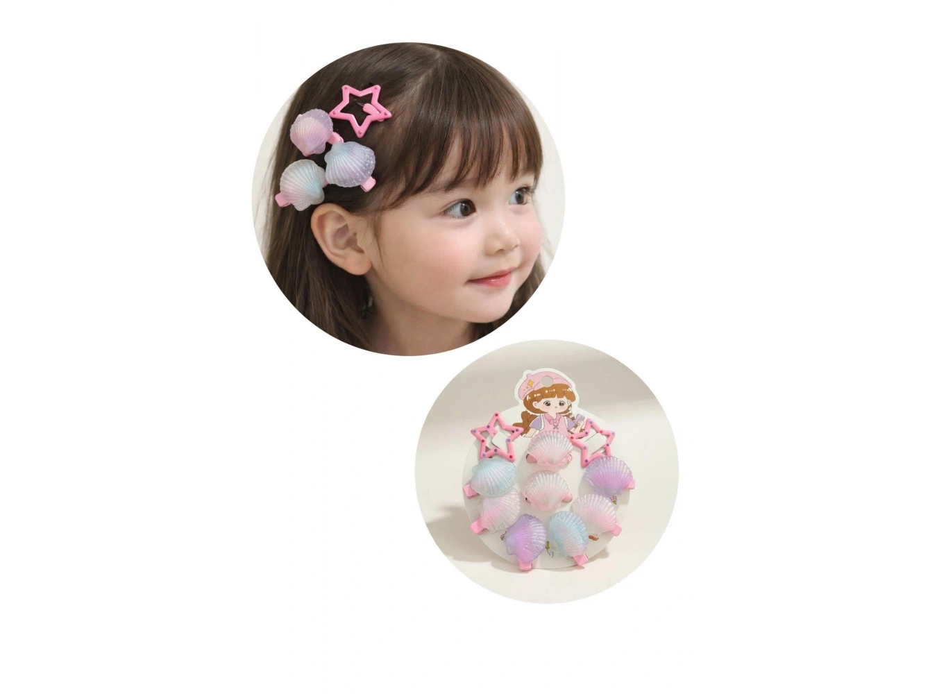 10lu Pembe Renk Deniz Kabuğu Ve Yıldız Figürlü Lastik Toka Ve Yan Toka Set