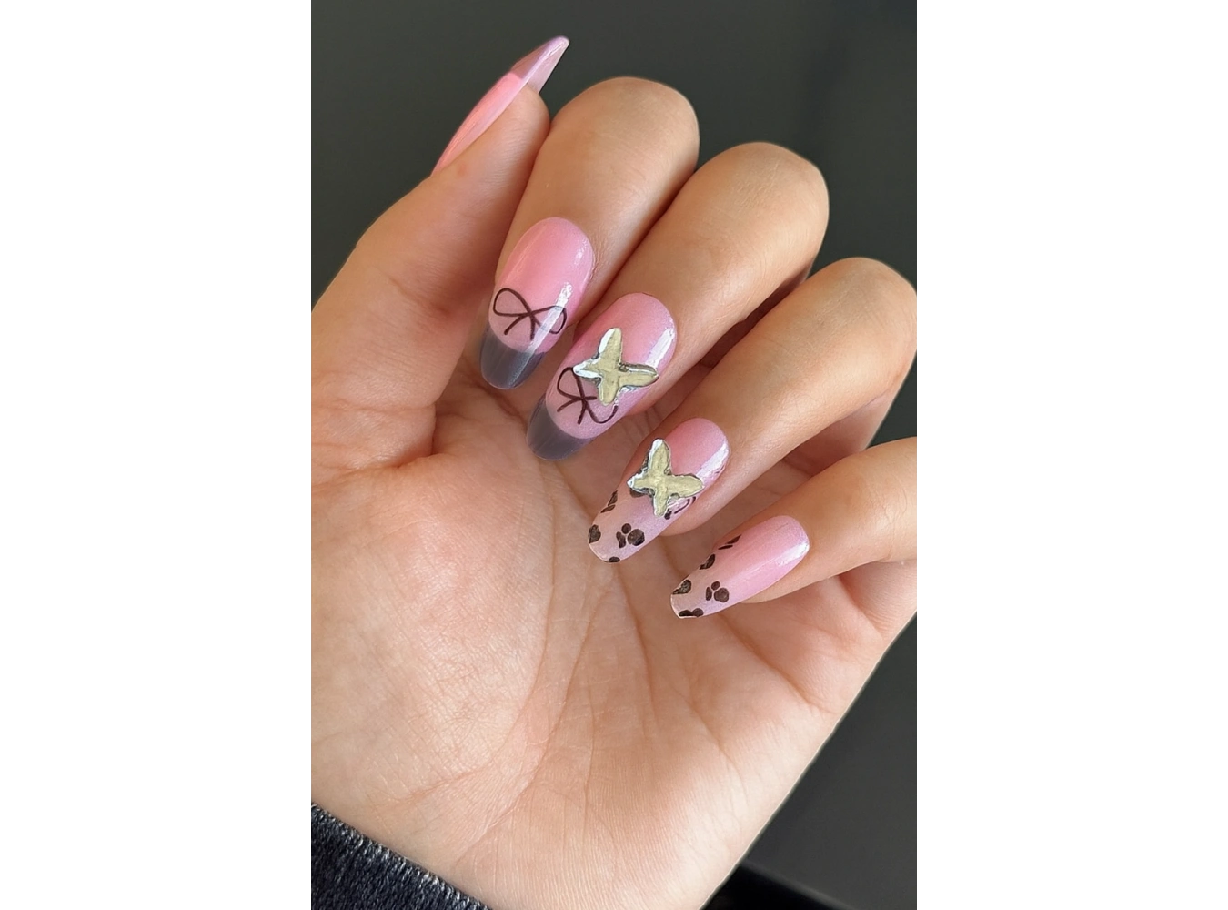 10lu Pembe Renk Taş Detaylı Takma Tırnak Set (Yapıştırıcılı)