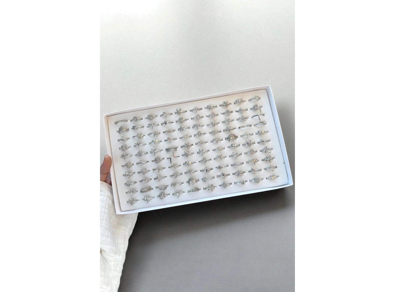 100lü Gümüş Renk Karışık Figürlü Ayarlanabilir Yüzük Set