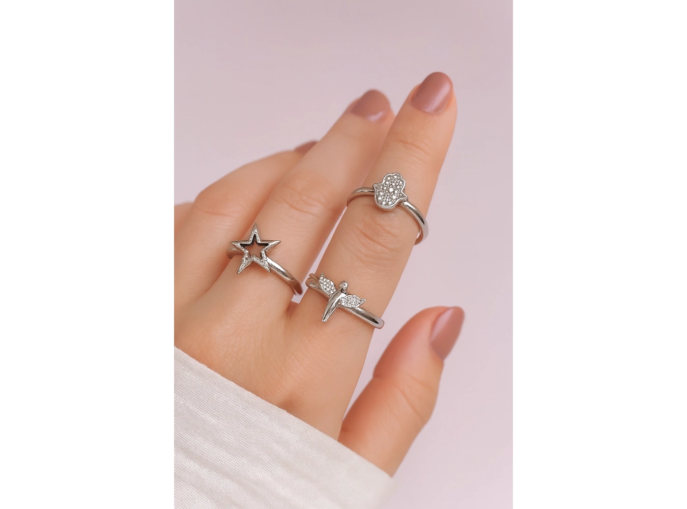 100lü Gümüş Renk Karışık Figürlü Ayarlanabilir Yüzük Set