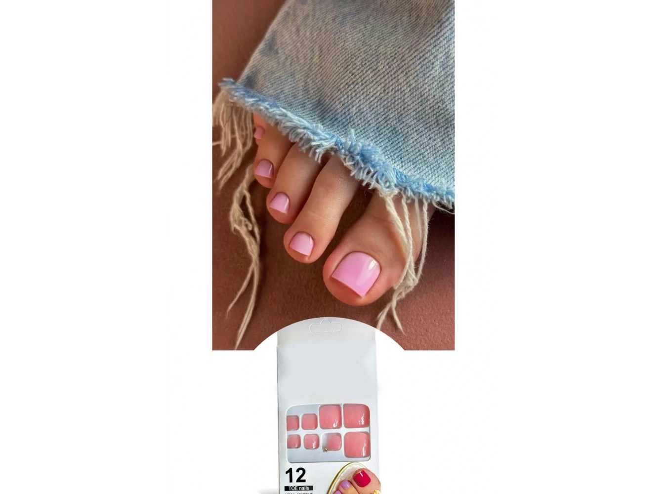 12li Açık Pembe Renk Takma Tırnak Set (Yapıştırıcılı)