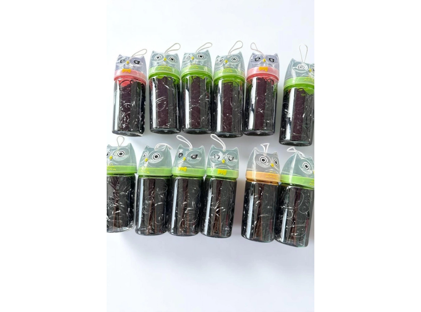 12li Baykuş Figürlü Siyah Renk Perma Lastik Toka Set