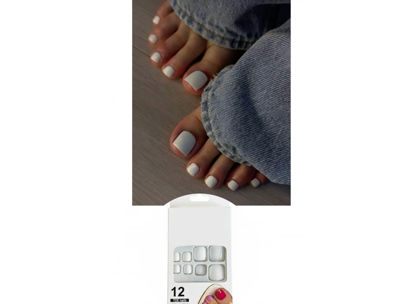 12li Beyaz Renk Takma Tırnak Set (Yapıştırıcılı)