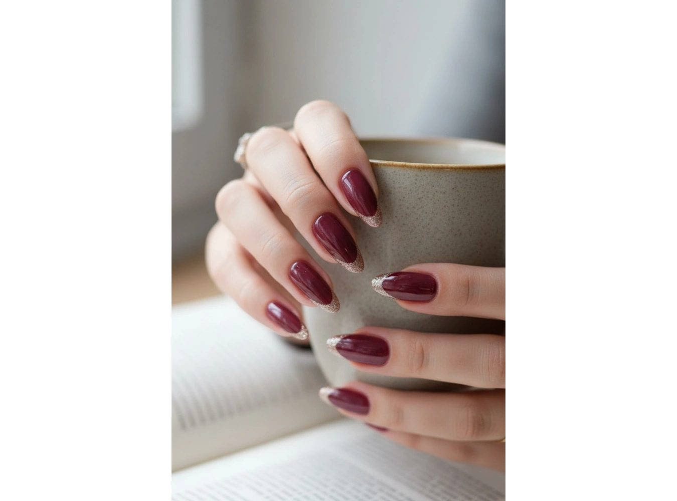 12li Bordo Renk Sim Detaylı Takma Tırnak (Yapıştırıcılı)