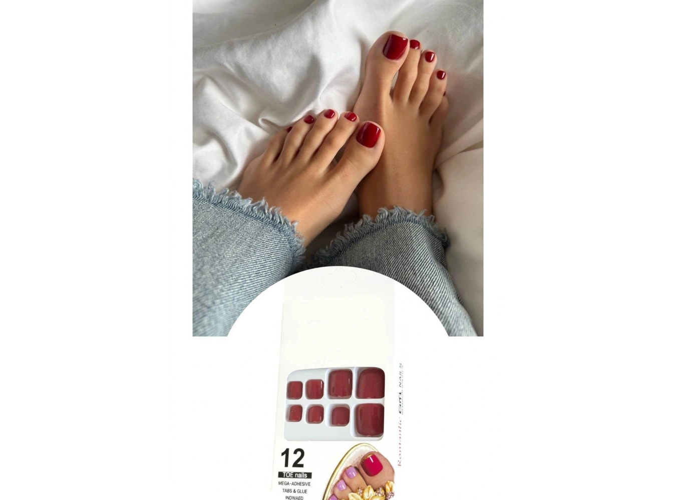 12li Bordo Renk Takma Tırnak Set (Yapıştırıcılı)