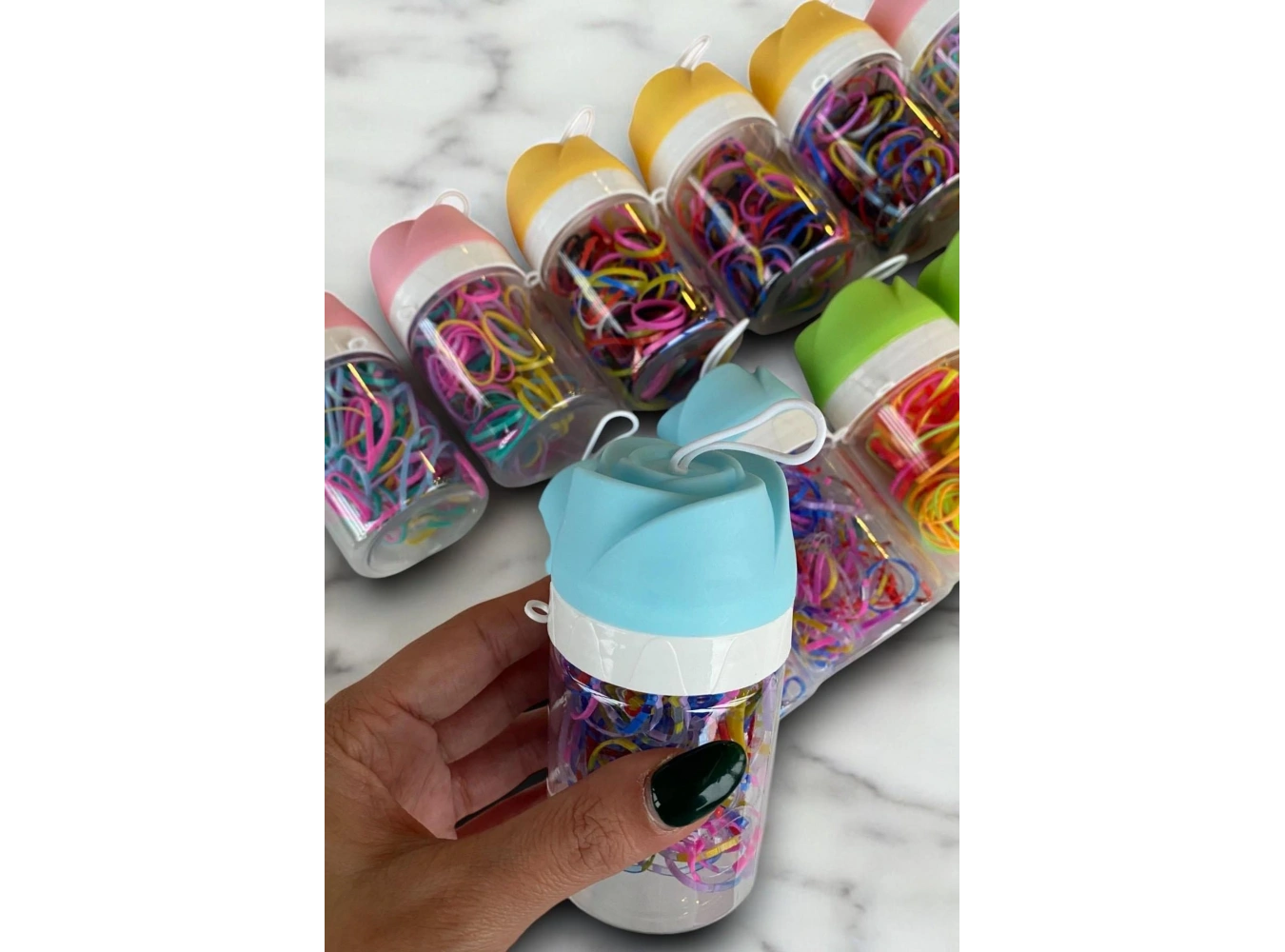 12li Gül Figürlü Karışık Renk Renk Perma Lastik Toka