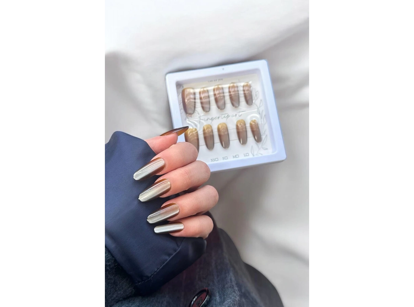 12li Kahverengi Jel Görünümlü Takma Tırnak Set (Yapıştırıcılı)