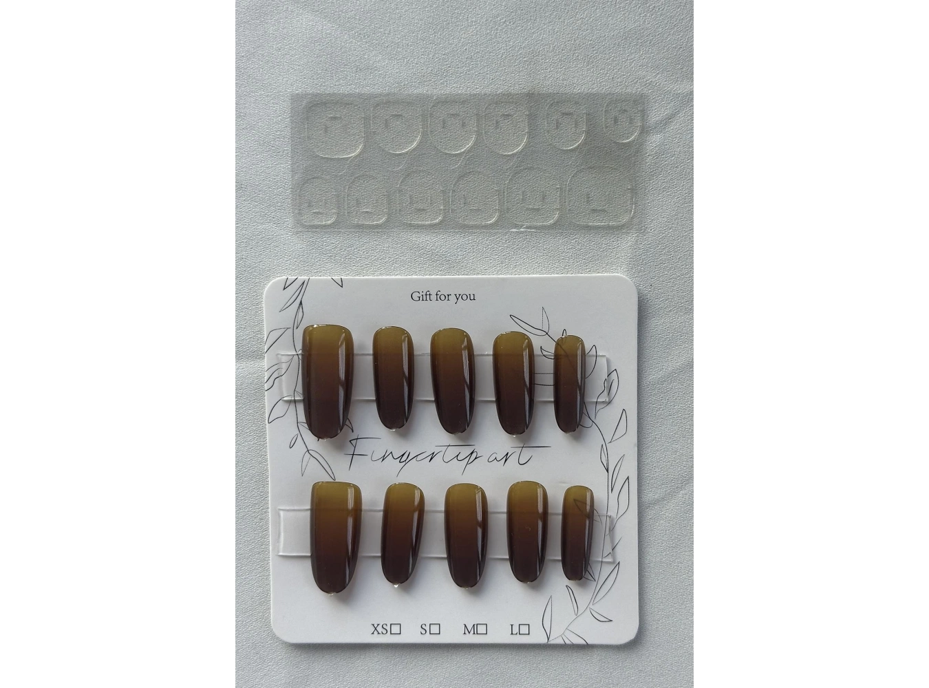 12li Kahverengi Jel Görünümlü Takma Tırnak Set (Yapıştırıcılı)