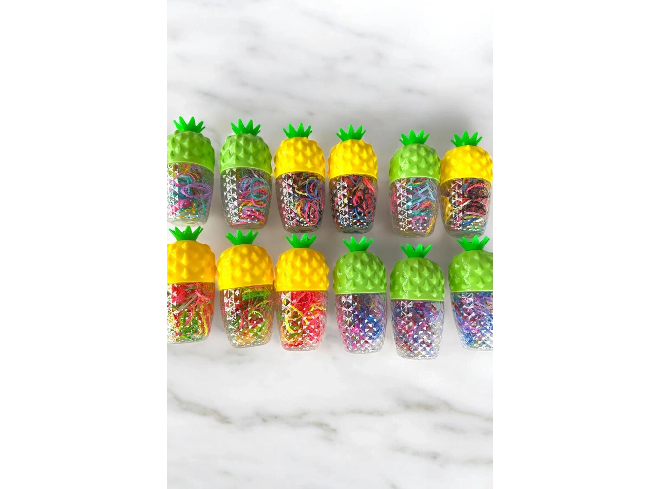 12li Karışık Renk Ananas Figürlü Perma Lastik Toka Set