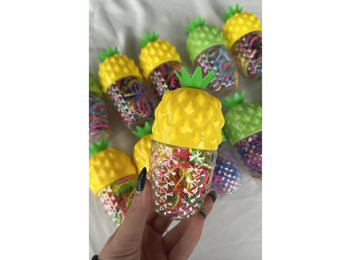 12li Karışık Renk Ananas Figürlü Perma Lastik Toka Set