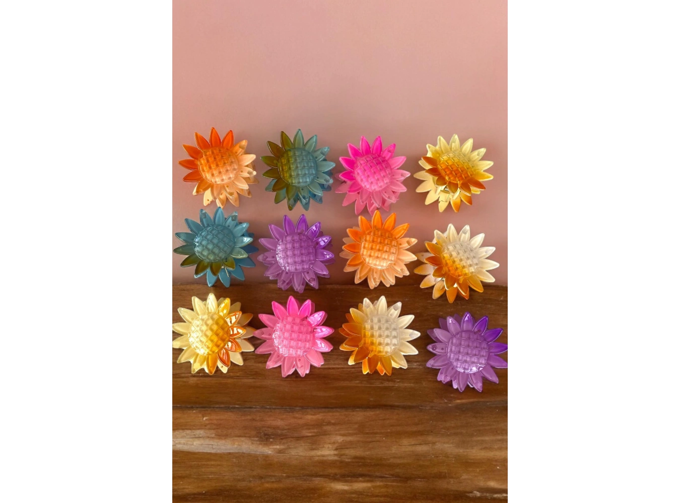 12li Karışık Renk Ay Çiçeği Figürlü Toka Set