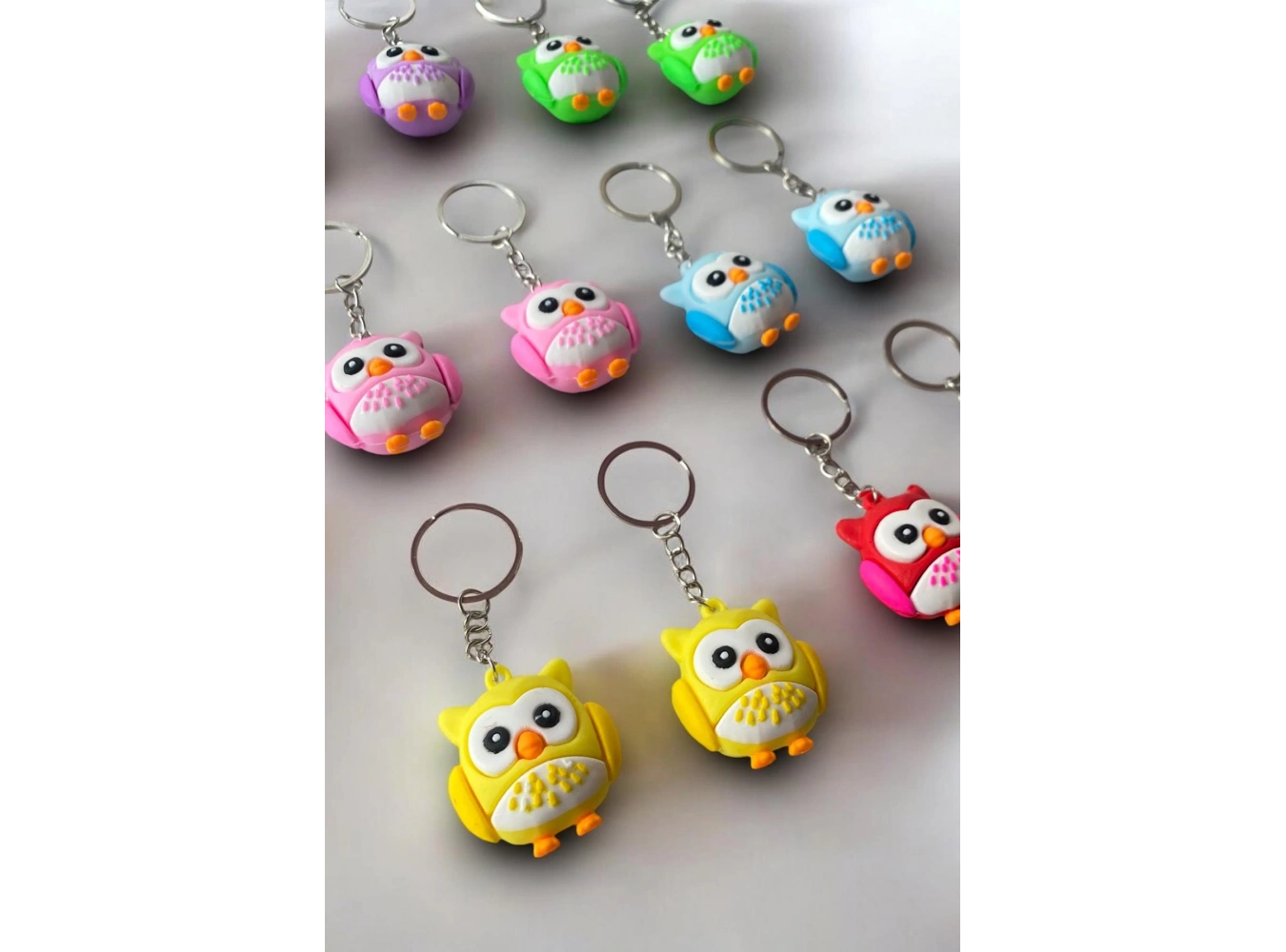 12li Karışık Renk Baykuş Figürlü Anahtarlık Seti
