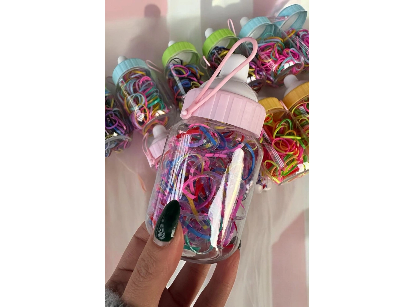 12li Karışık Renk Biberon Figürlü Perma Lastik Toka Set