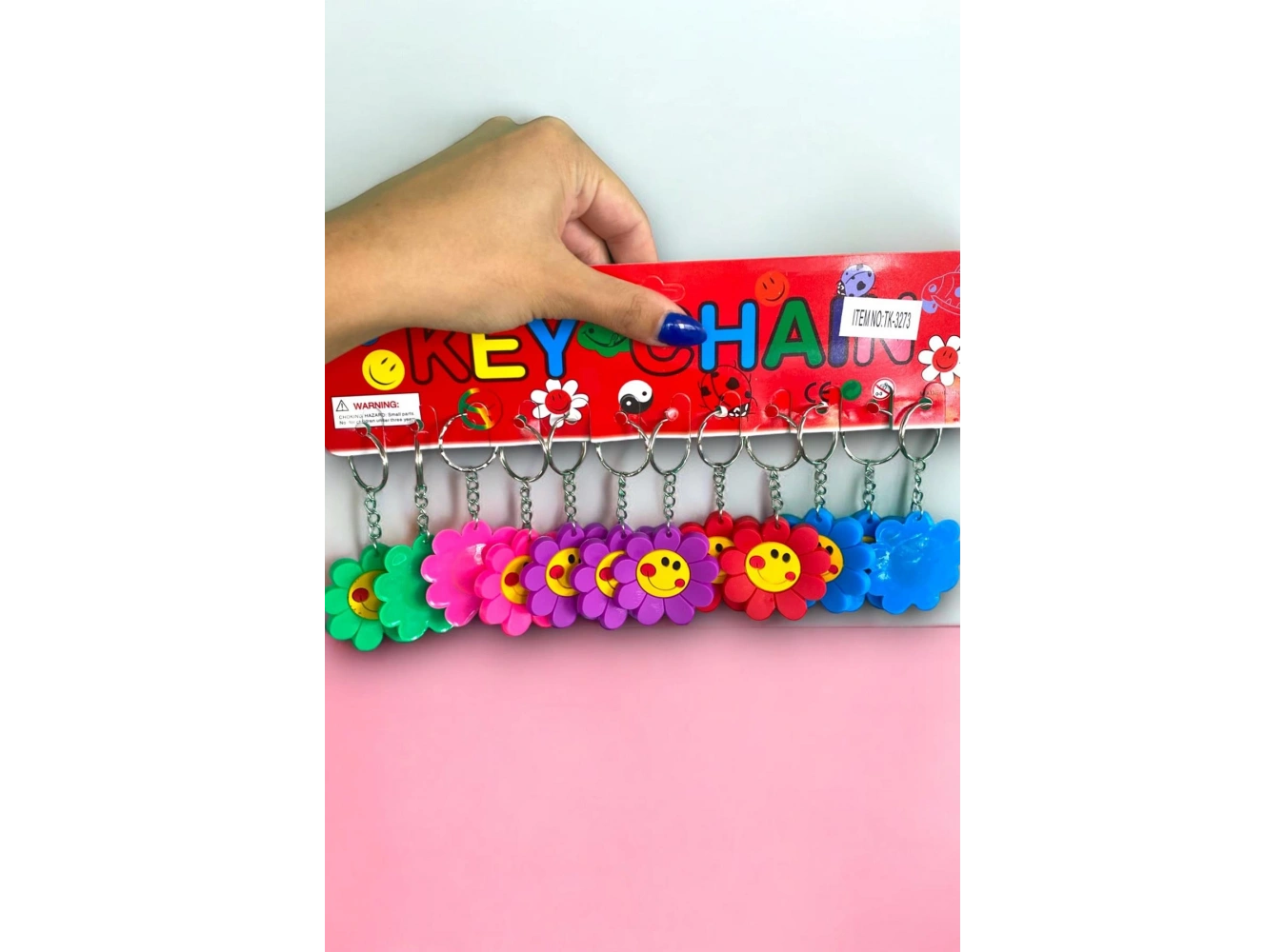 12li Karışık Renk Çiçek Figürlü Anahtarlık Set