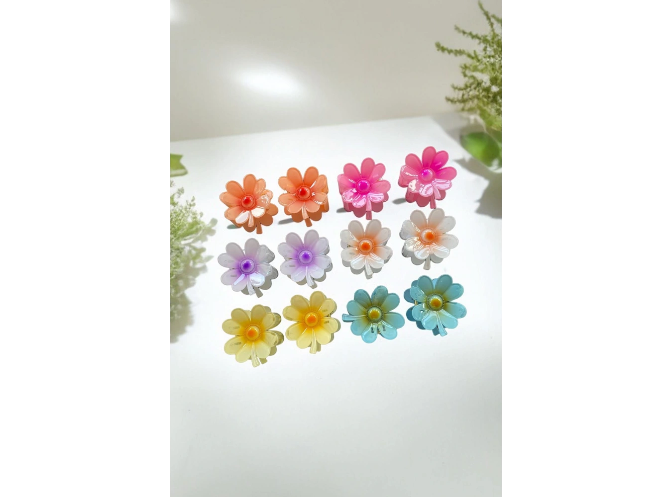 12li Karışık Renk Çiçek Figürlü Mandal Toka Set