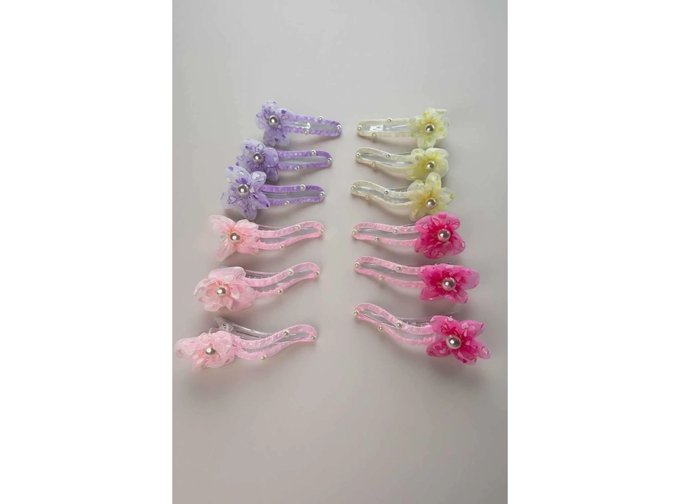 12li Karışık Renk Çiçek Figürlü Pens Toka Set