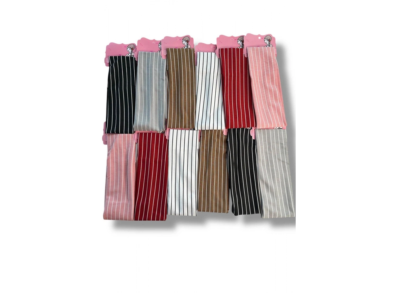 12li Karışık Renk Çizgi Detaylı Saç Bandı