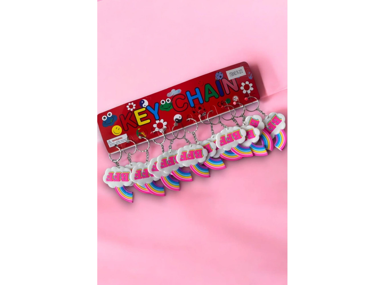 12li Karışık Renk Gökkuşağı Figürlü Anahtarlık Set