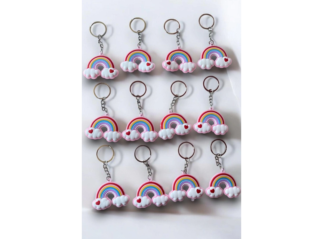 12li Karışık Renk Gökkuşağı Figürlü Anahtarlık Set