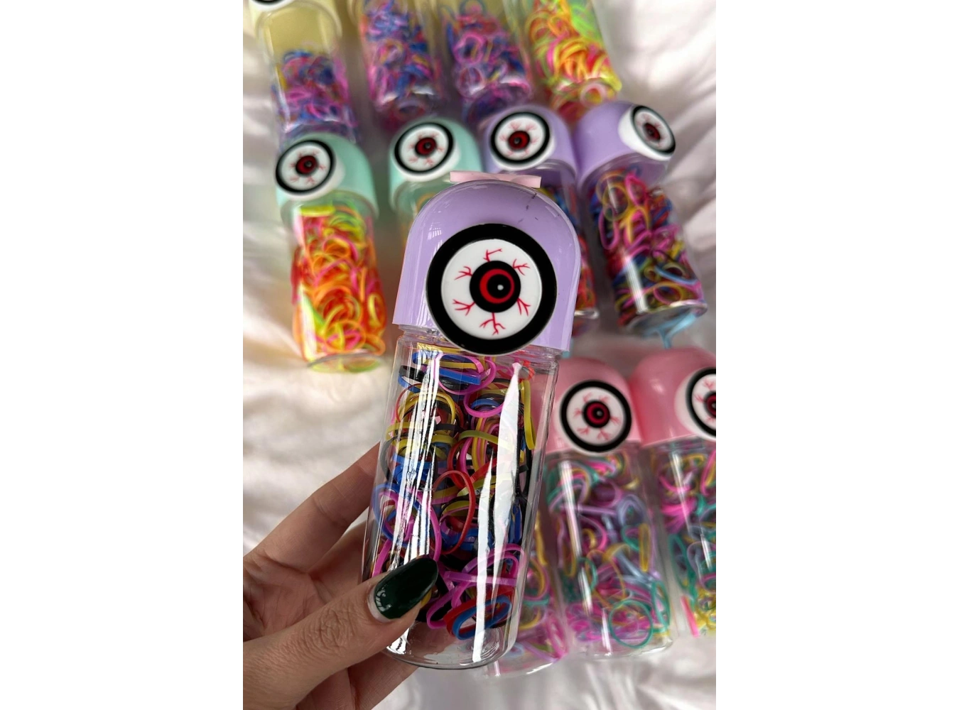 12li Karışık Renk Göz Figürlü Perma Lastik Toka Set