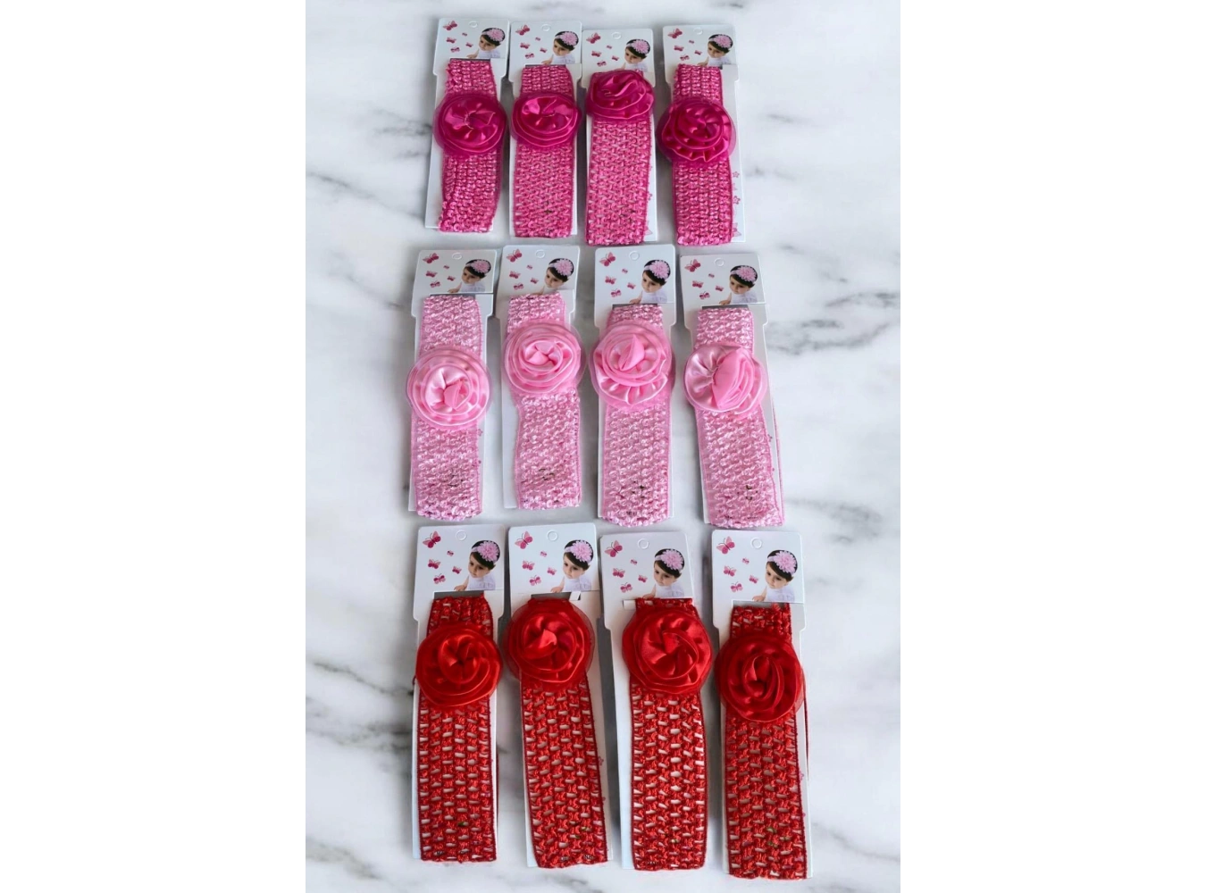 12li Karışık Renk Gül Figürlü Saç Bandı Set